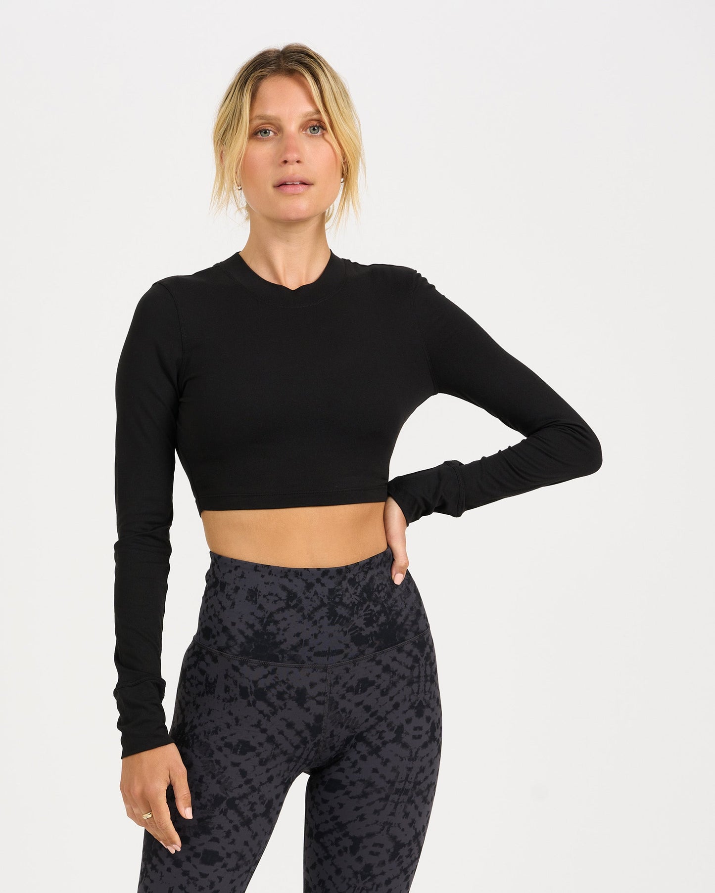 Long-Sleeve Lux Crop Tee Black, XXL