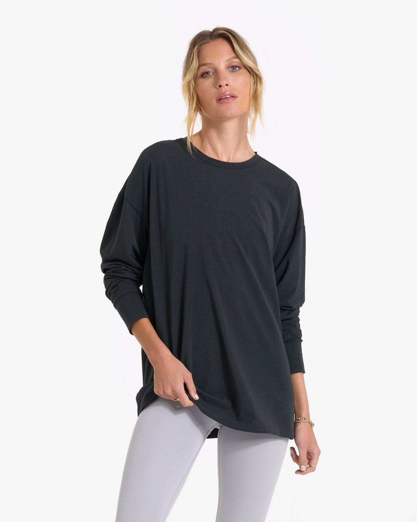 Long-Sleeve Feather Tee Washed Black, XXL