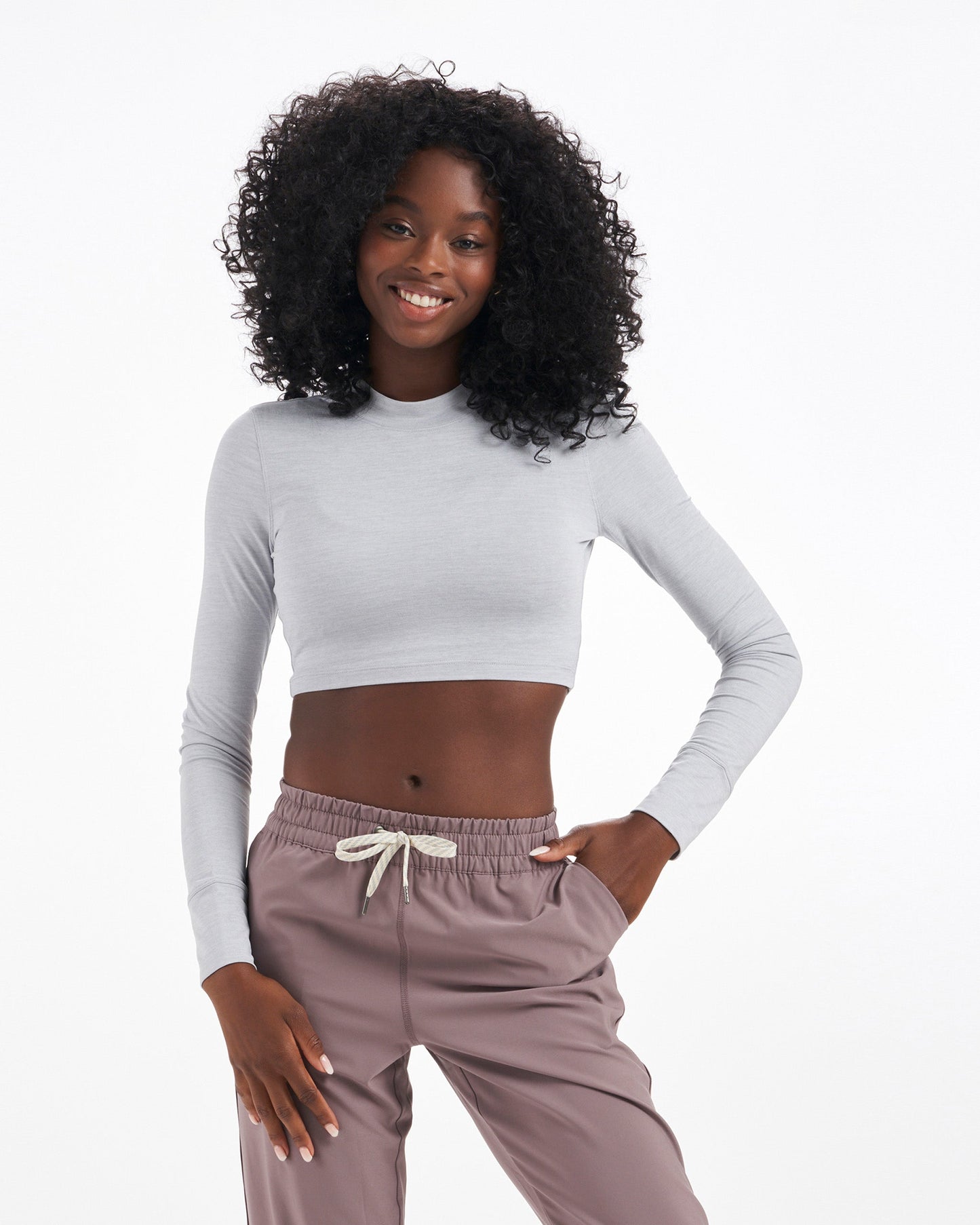 Long-Sleeve Lux Crop Tee Platinum Heather, XXL